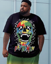 Colorful Skull Letter Print Gradient Shorts Short Sleeved Oversized Men's Set